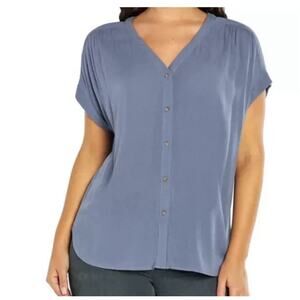 Orvis Blue Button Front Gauzy Short Sleeve Tunic Sz L